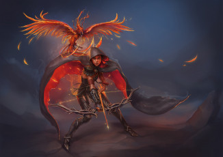 Картинка фэнтези красавицы+и+чудовища лук птица огонь девушка феникс art стрелы