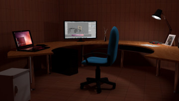 Картинка 3д+графика реализм+ realism компьютер стул стол