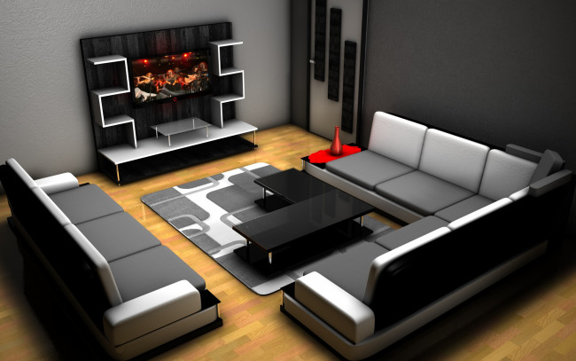 Обои картинки фото 3д графика, реализм , realism, диваны, комната, интерьер, гостиная, столы