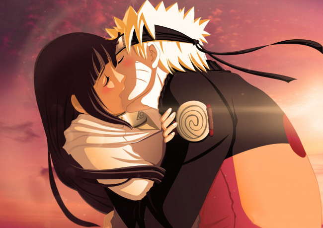 Обои картинки фото аниме, naruto, поцелуй