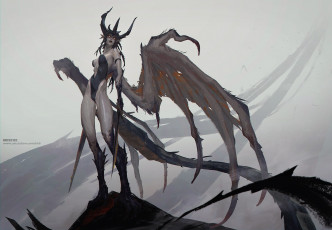 Картинка фэнтези демоны демонесса рога крылья