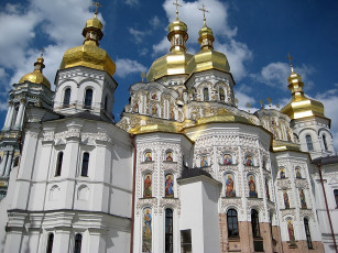 Картинка киево печерская лавра города киев украина позолота кресты белый купола