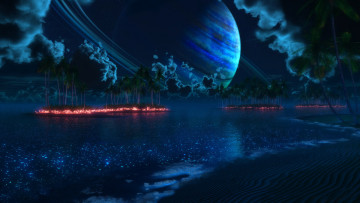Картинка 3д графика atmosphere mood атмосфера настроения огни планета острова пальмы