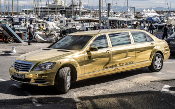 Картинка автомобили mercedes benz яхты передок лимузин фон золотой спец версия