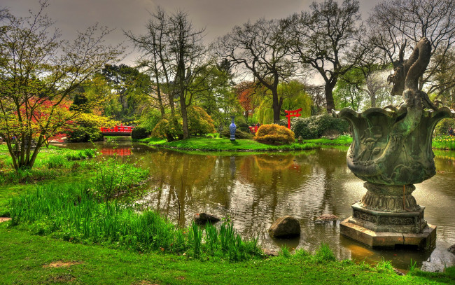 Обои картинки фото германия, гамбург, японский, сад, природа, парк, растения, пруд, мостик