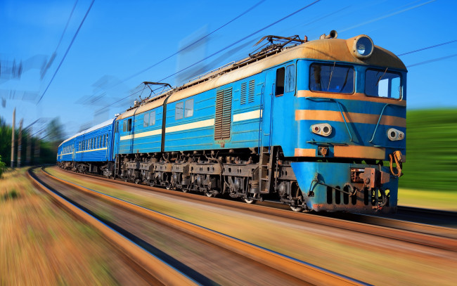 Обои картинки фото техника, поезда, дизельэлектровоз, вагоны, состав, рельсы
