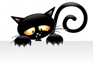 Картинка векторная+графика животные черный кот взгляд уши хвост лапки когти фон