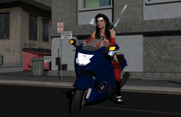 Картинка 3д+графика фантазия+ fantasy лук взгляд фон девушка мотоцикл