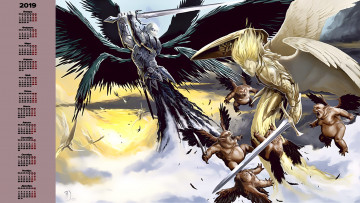 Картинка календари фэнтези полет битва крылья оружие существо