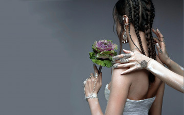 Картинка девушки -unsort+ брюнетки темноволосые волосы украшение цветок