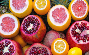 Картинка еда фрукты +ягоды гранаты грейпфруты