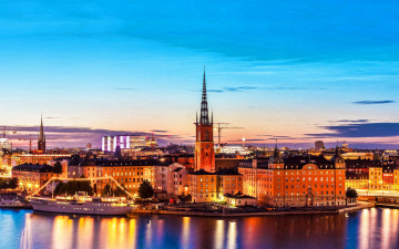 Картинка города стокгольм+ швеция вечер огни панорама