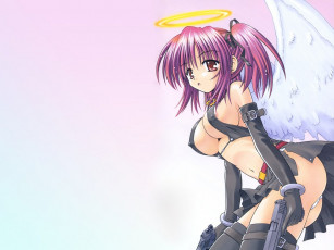 Картинка аниме angels demons девушка крылья ангел нимб оружие пистолет