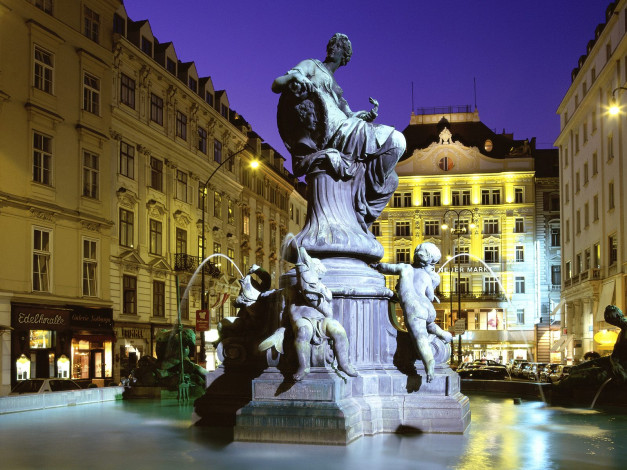 Обои картинки фото donnerbrunnen, fountain, vienna, austria, города, вена, австрия