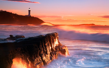 Картинка природа маяки камни море маяк закат
