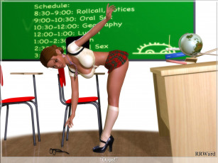Картинка 3д+графика люди+ people девушка учительница поза взгляд класс доска