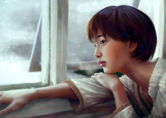 Картинка рисованные люди актриса gouriki ayame взгляд окно