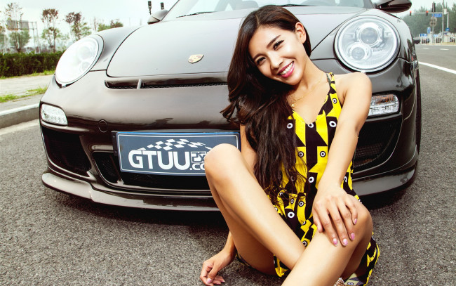 Обои картинки фото автомобили, авто с девушками, азиатка, автомобиль, девушка