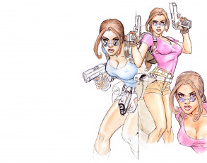 Картинка рисованное комиксы очки пистолет взгляд фон девушка