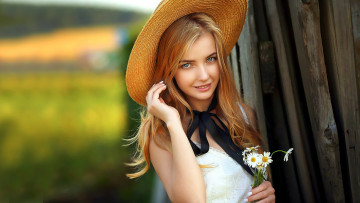 Картинка девушки -unsort+ лица +портреты улыбка ромашки шляпа
