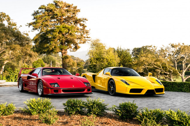 Обои картинки фото автомобили, разные вместе, red, f40, enzo, yellow