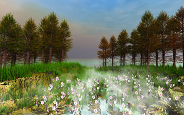 Картинка 3д графика nature landscape природа цветы деревья вода