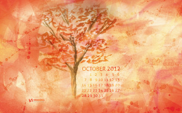 обоя календари, рисованные, векторная, графика, дерево, осень