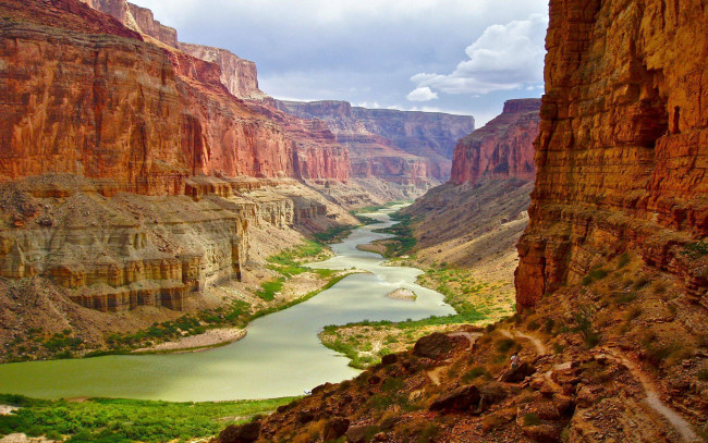Обои картинки фото природа, реки, озера, green, orange, the, grand, canyon, arizona