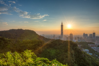 обоя города, тайбэй, тайвань, небоскреб, солнце