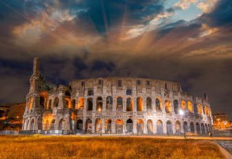 Картинка города -+исторические +архитектурные+памятники ночь огни италия рим коллизей развалины