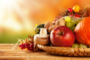 Картинка еда фрукты+и+овощи+вместе яблоки тыква фрукты овощи урожай осень виноград грибы
