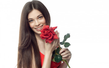 Картинка девушки -unsort+ лица +портреты улыбка девушка взгляд белый фон цветок роза