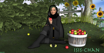 Картинка 3д+графика люди+ people цветы яблоки фон взгляд девушка