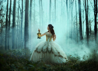 Картинка девушки -unsort+ креатив лес фонарь ситуация девушка платье bella kotak