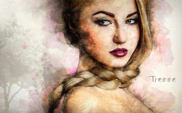 Картинка разное компьютерный+дизайн девушка блондинка лицо коса арт