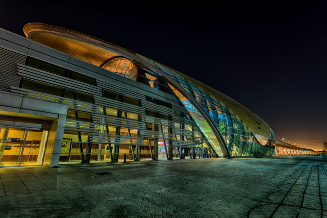 Обои картинки фото dubai metro station, города, дубай , оаэ, ночь, огни