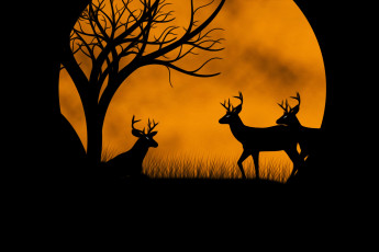 Картинка векторная+графика животные+ animals картинка олени луна