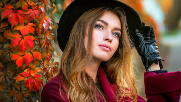 Картинка девушки -unsort+ лица +портреты женщина взгляд листья осень