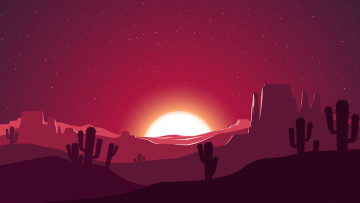 Картинка векторная+графика природа+ nature векторная графика произведение искусства векторное искусство skyscape небо пейзаж песок горы скалы пустыня кактус вечер силуэт сумрак sunsunset природа