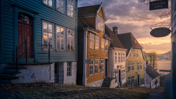 Картинка города берген+ норвегия улица дома вывески