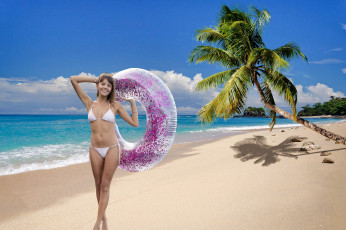 Картинка девушки katya+clover+ катя+скаредина море тропики пальма бикини улыбка
