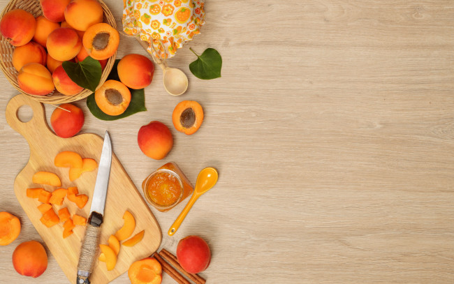 Обои картинки фото еда, персики,  сливы,  абрикосы, абрикосовый, джем, абрикосы
