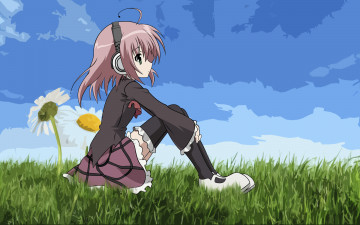 Картинка аниме seitokai no ichizon ромашки девочка наушники трава небо