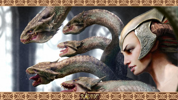 Картинка фэнтези существа рога девушка змеи