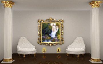 Картинка 3д графика realism реализм свечи картина кресла колоны
