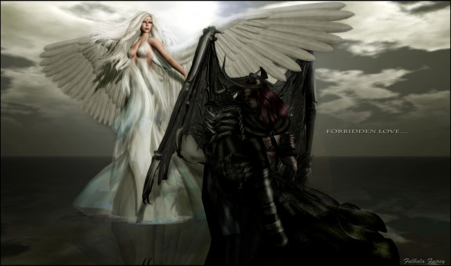 Обои картинки фото 3д, графика, angel, ангел, запретная, любовь, демон