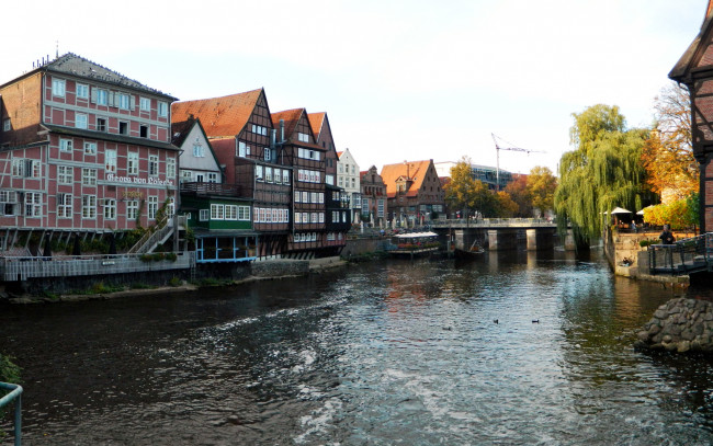 Обои картинки фото германия, люнебург, города, улицы, площади, набережные, дома, река, мост