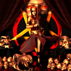 Картинка 3д графика fantasy фантазия девушка взгляд мечи черепа