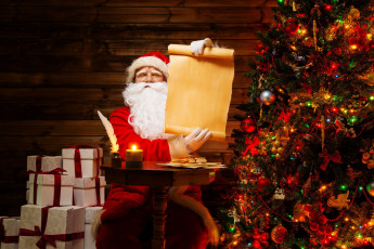 Картинка праздничные дед мороз санта елка подарки письмо свеча