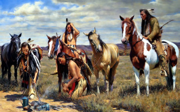 Картинка рисованные живопись кони